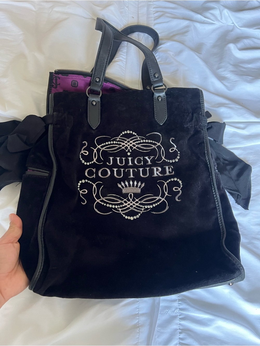 Juicy Couture Black Velvet Tote with Embroidered Logo